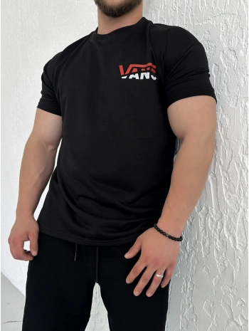 Oversize Vans Siyah Baskılı Kollar Dar Kesim T-Shirt