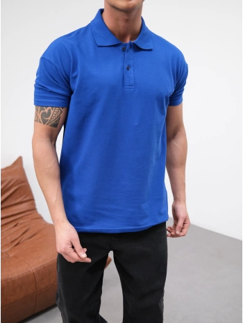 SAKS MAVİSİ POLO YAKA OVERSİZE KOLLAR DAR KESİM T-SHİRT