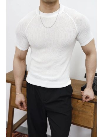 Slim Fit Beyaz Triko T-Shirt