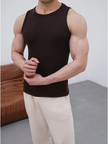 Slim Fit Fitilli Atlet Kahverengi