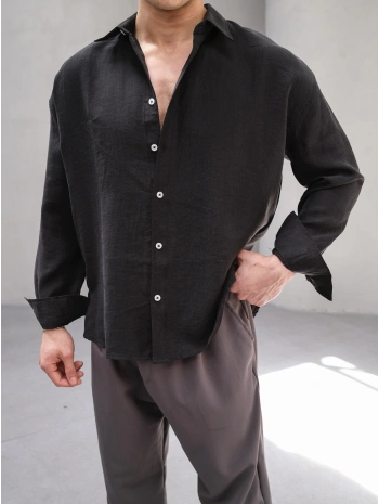 TENSEL SİYAH BASİC OVERSİZE GÖMLEK