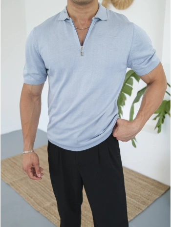 TRİKO BEBE MAVİSİ FERMUAR YAKA T-SHİRT