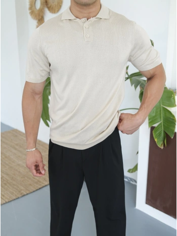 TRİKO BEJ POLO YAKA T-SHİRT
