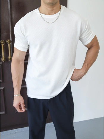 WAFFLE KUMAŞ BEYAZ KOLLAR DAR KESİM T-SHİRT