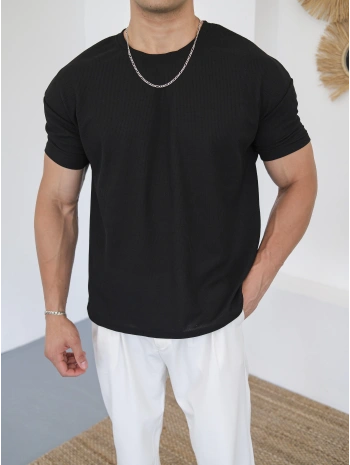 WAFFLE KUMAŞ SİYAH KOLLAR DAR KESİM T-SHİRT
