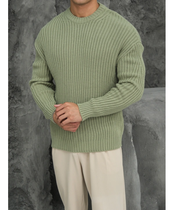 Erkek Fıstık Yeşili Triko Örme Kazak