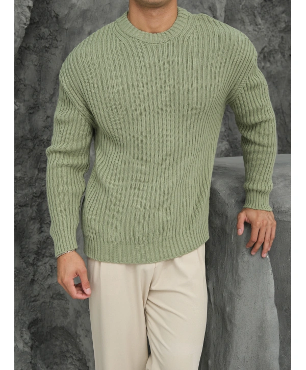 Erkek Fıstık Yeşili Triko Örme Kazak