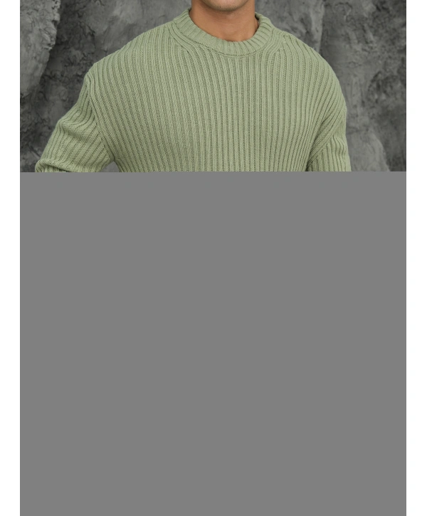Erkek Fıstık Yeşili Triko Örme Kazak
