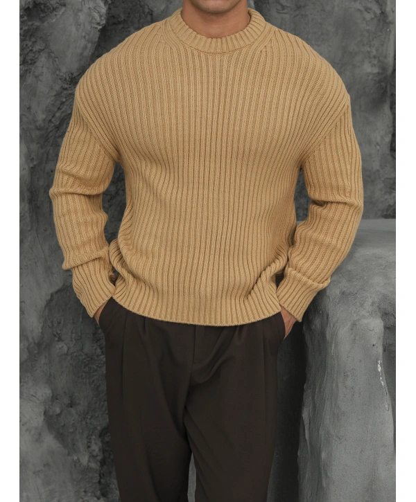 Erkek Kapuçino Triko Örme Kazak