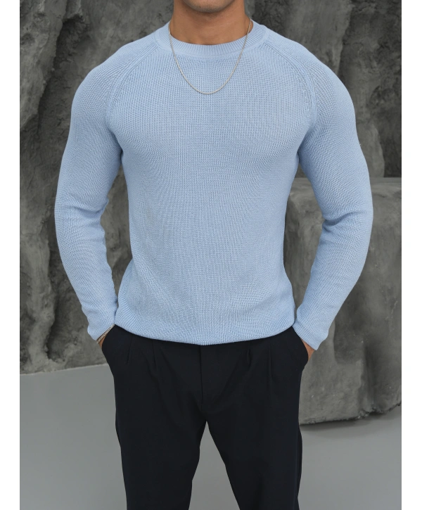 Omuz Detay Slim Fit Kazak Bebe Mavisi