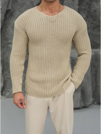 Kalın Örgü Oversize Triko Kazak Bej