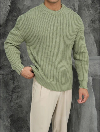 Erkek Fıstık Yeşili Triko Örme Kazak