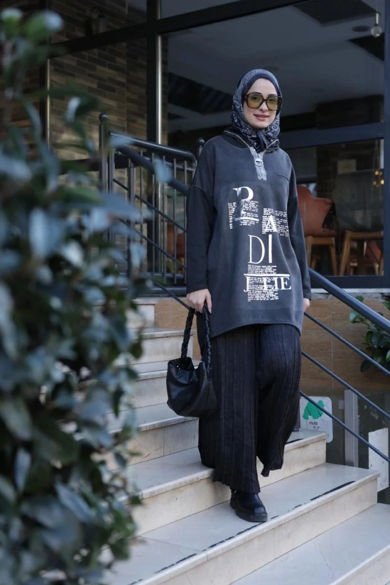 Kadın Işıl Kapşonlu Tunik-Siyah