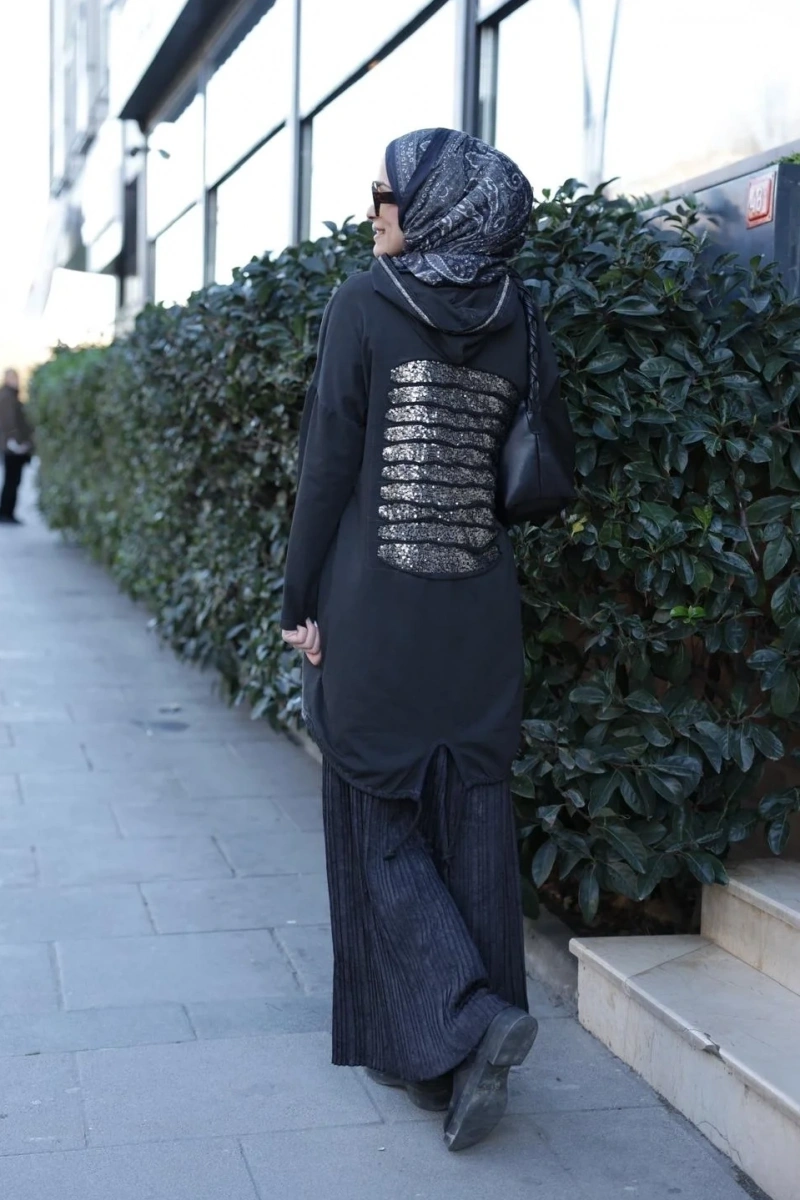 Kadın Işıl Kapşonlu Tunik-Siyah