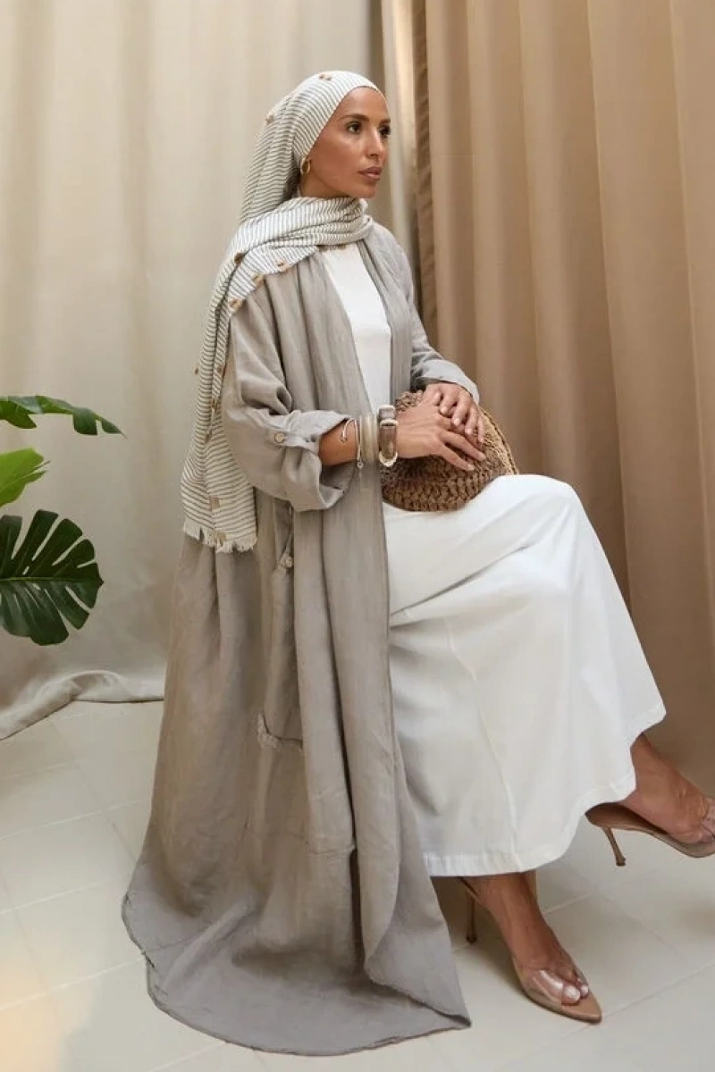 Kadın Keten Püsküllü Uzun Tunik-Bulanık İnci