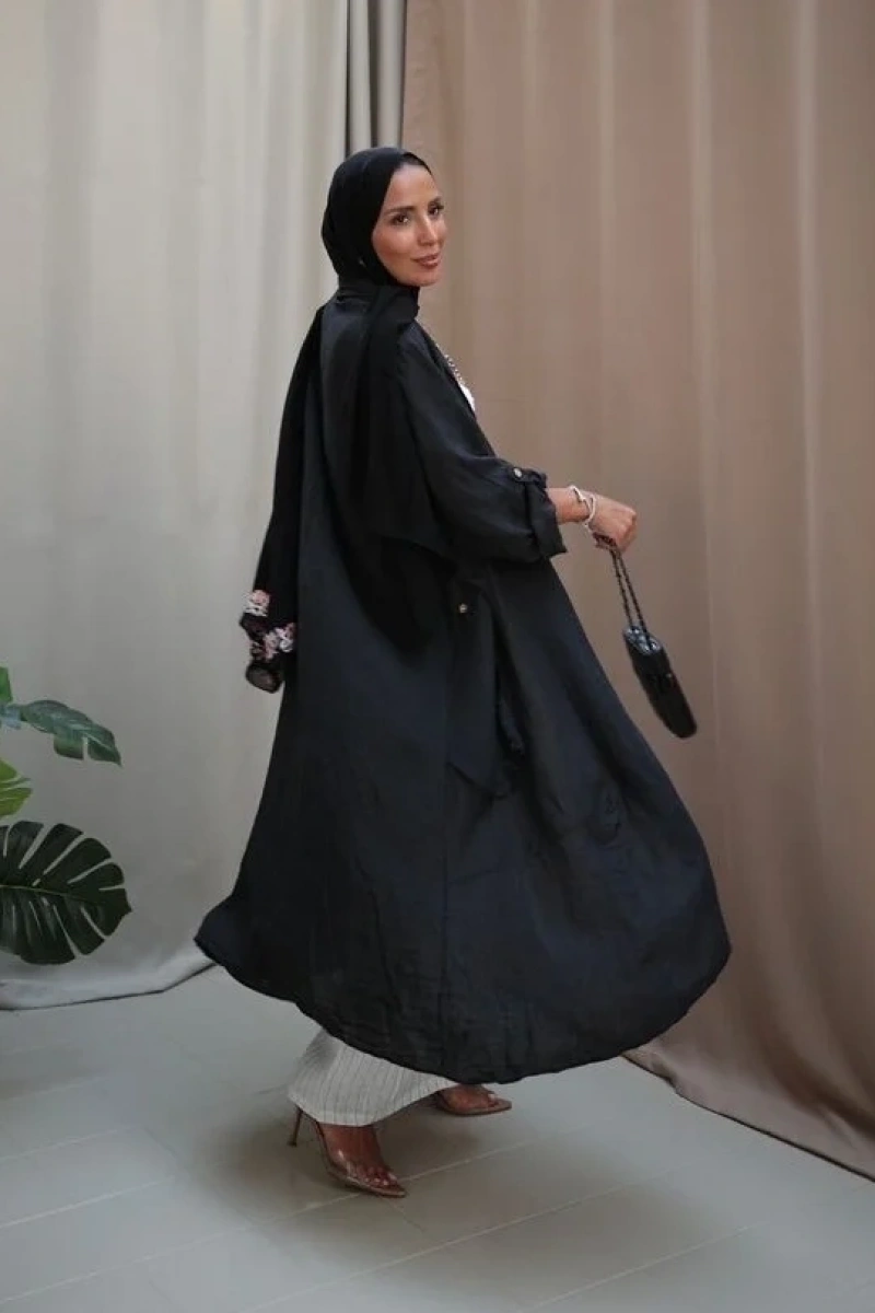 Kadın Keten Püsküllü Uzun Tunik-Siyah