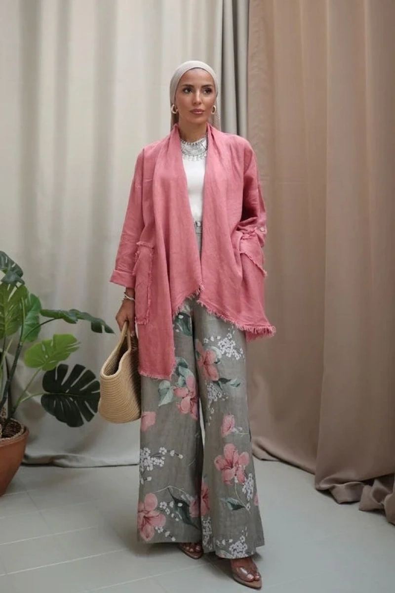 Kadın Keten Püsküllü Kısa Tunik- Mercan