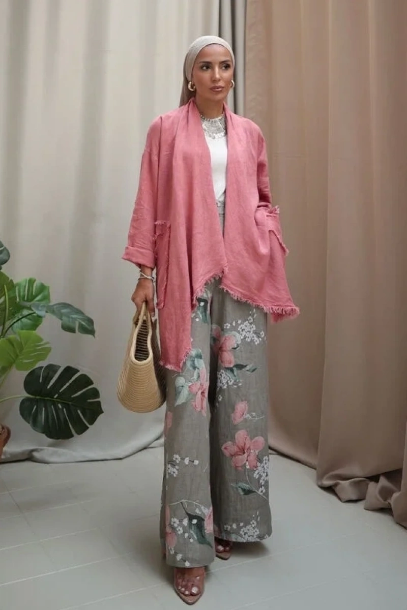 Kadın Keten Püsküllü Kısa Tunik- Mercan