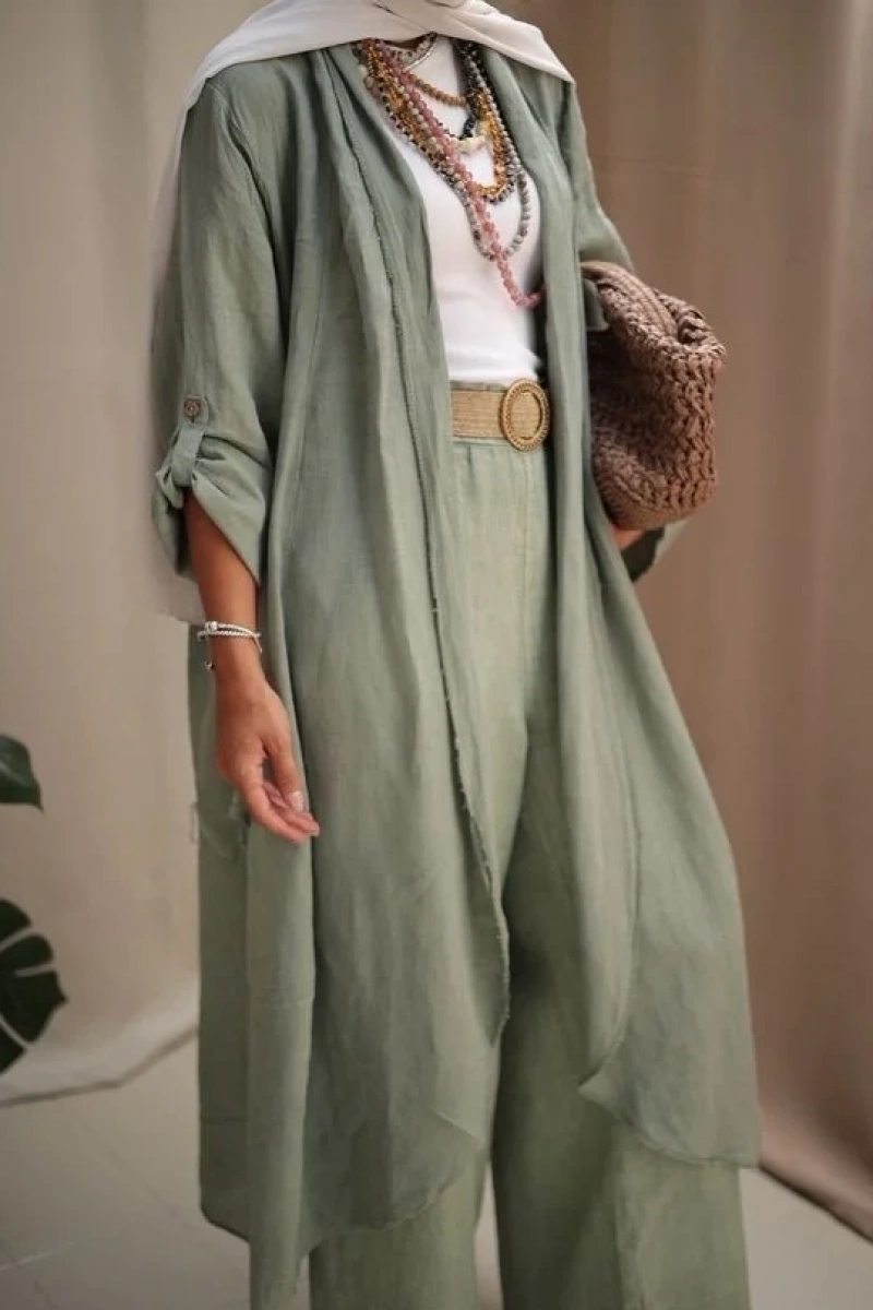 Kadın Keten Püsküllü Uzun Tunik-Ada Çayı