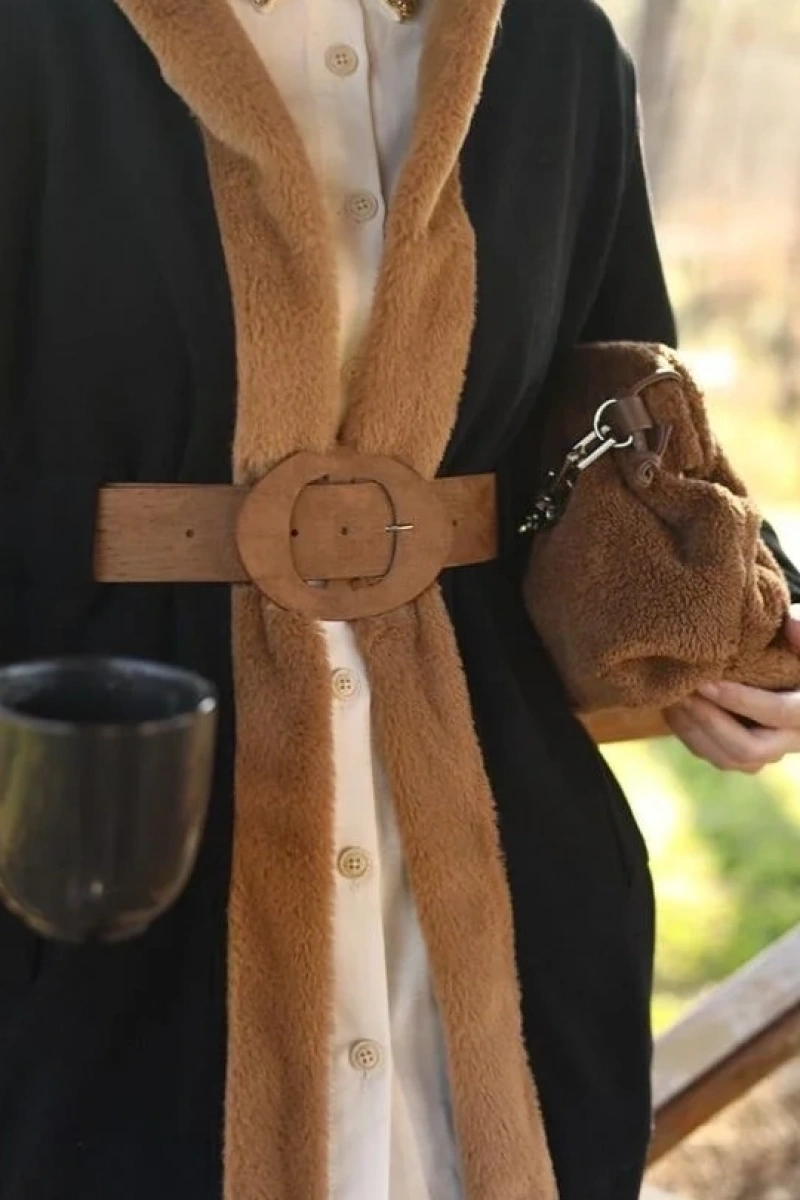 Kürk Detaylı İkili Takım-Camel