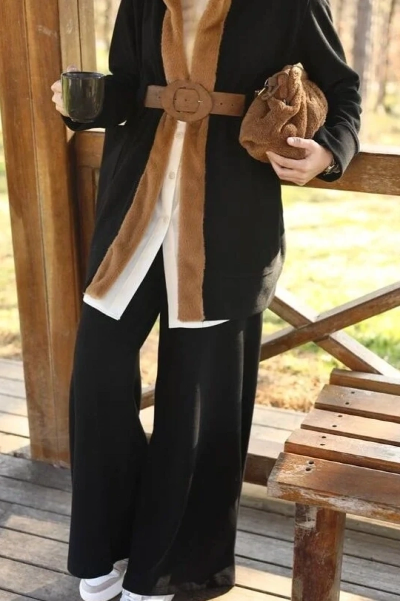 Kürk Detaylı İkili Takım-Camel