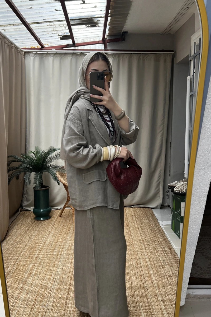 Kadın Keten Füme İkili Blazer Takım