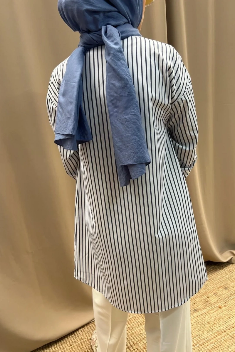 Kadın Kot Cepli Poplin Tunik - Mavi
