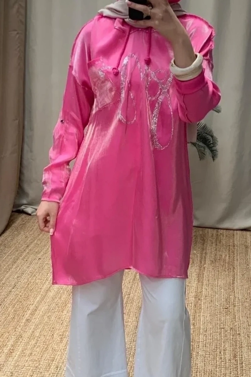Kadın Saten Pamuk Tunik - Fuşya