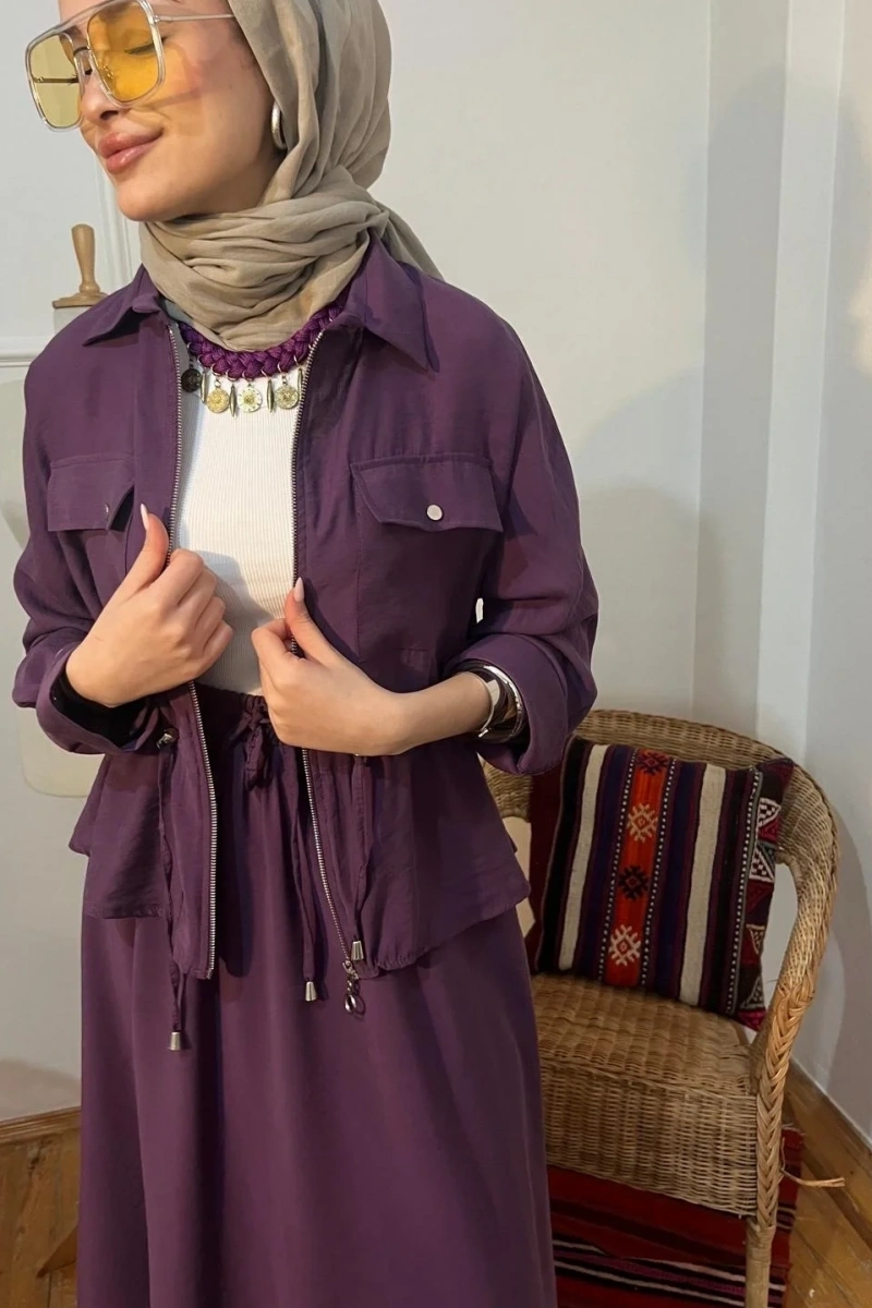 Kadın Etekli Modal Takım - Erguvan