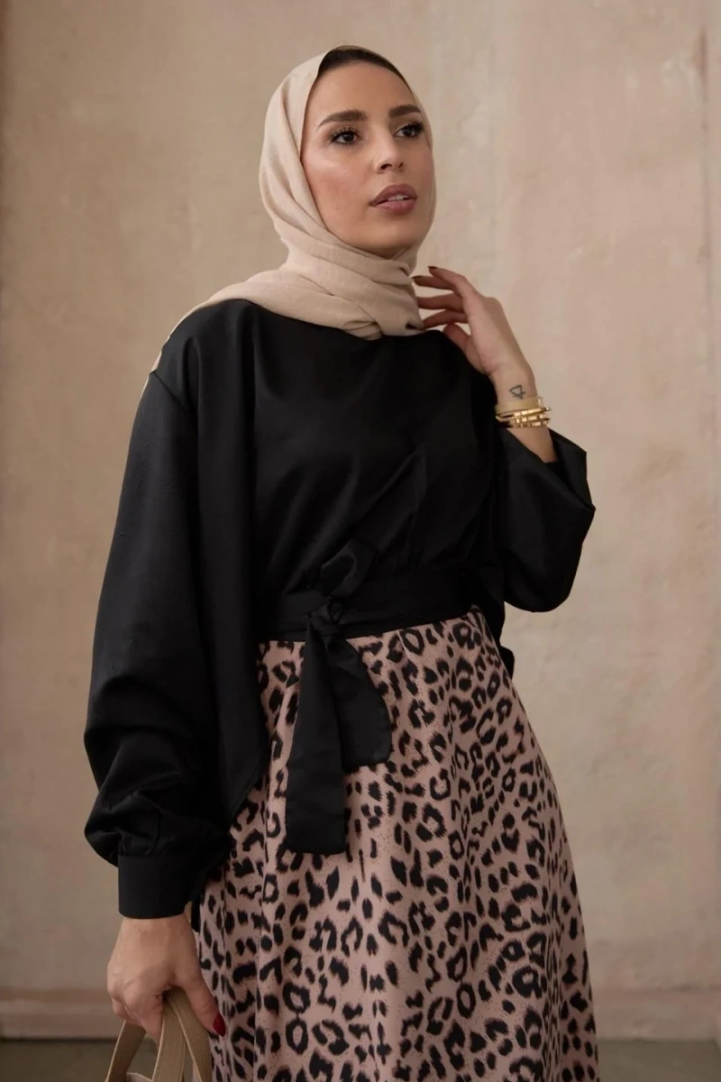Kadın Leopar Etek - Bej