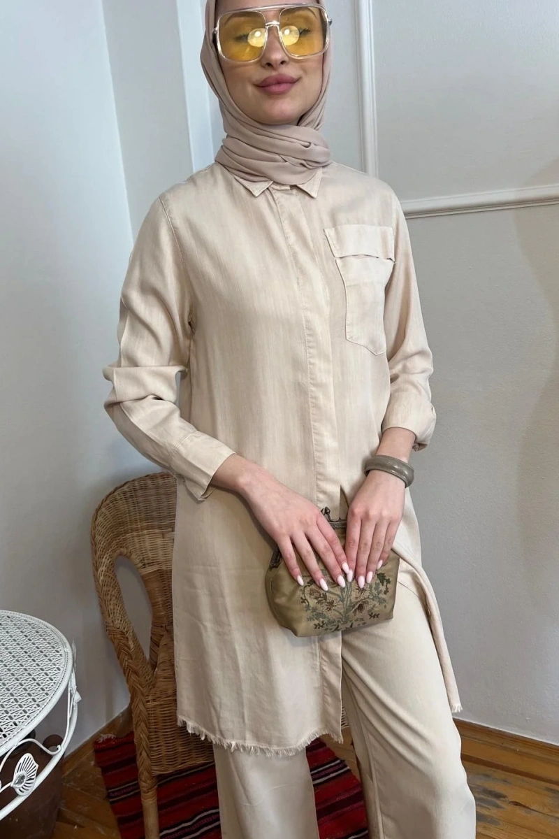 Kadın Tensel Püsküllü Tunik - Bej