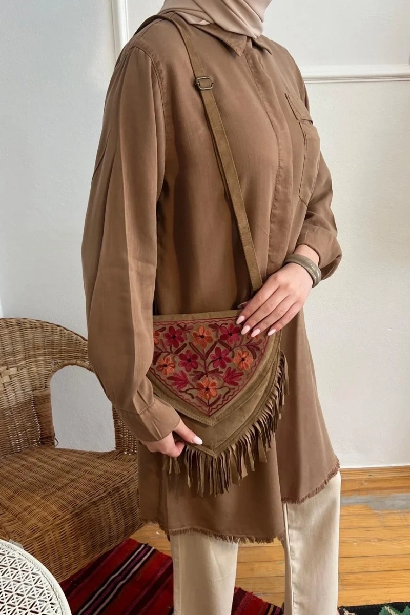 Kadın Tensel Püsküllü Tunik- Cappucinno