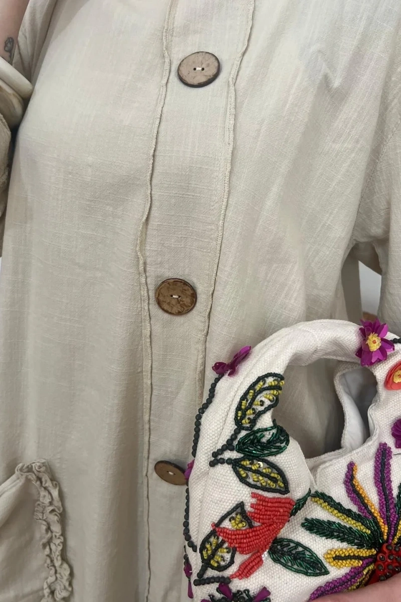 Kadın Salaş Tunikli Keten Pamuk Takım - Taş