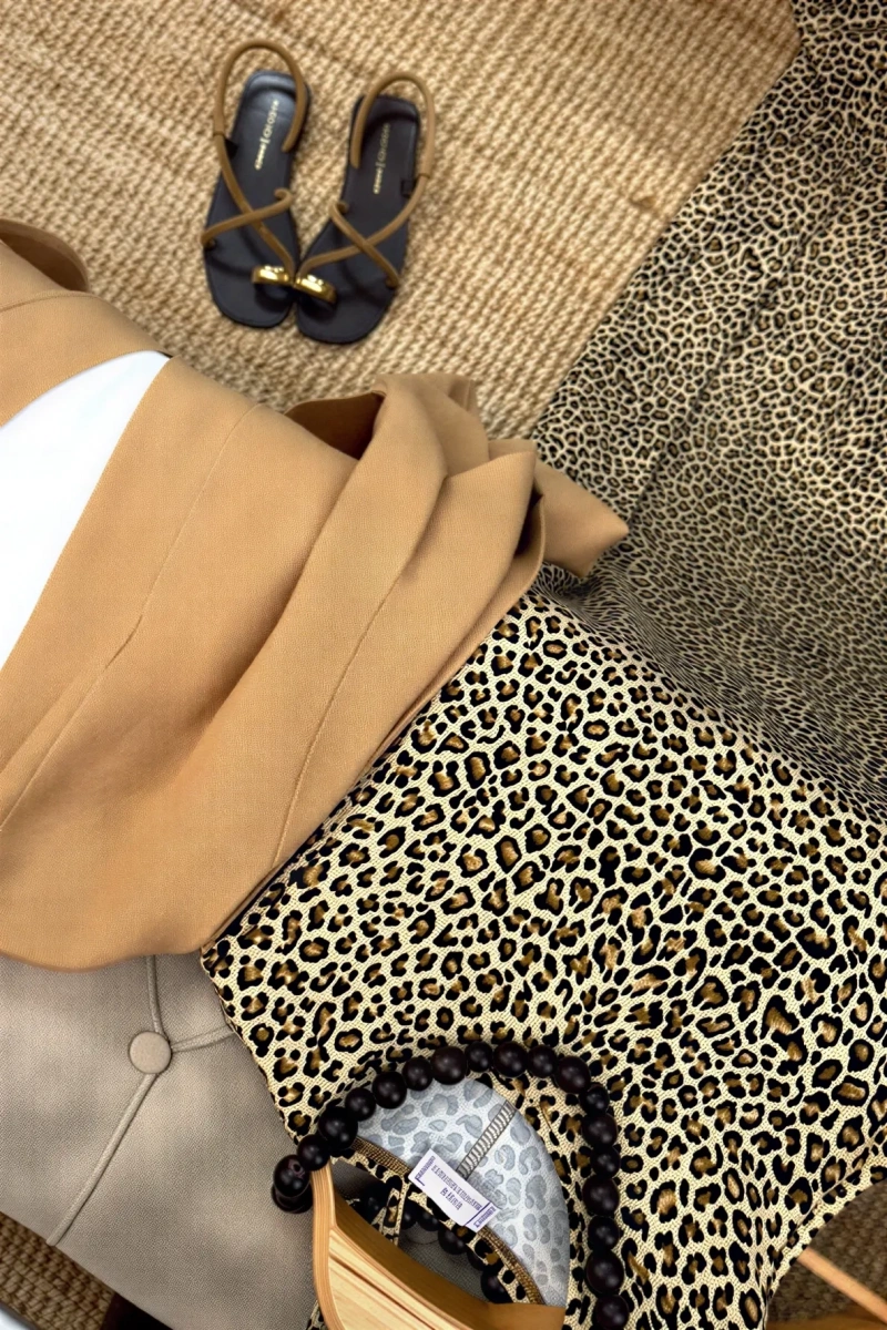 Basic Leopar Sıfır Kol Elbise Bej