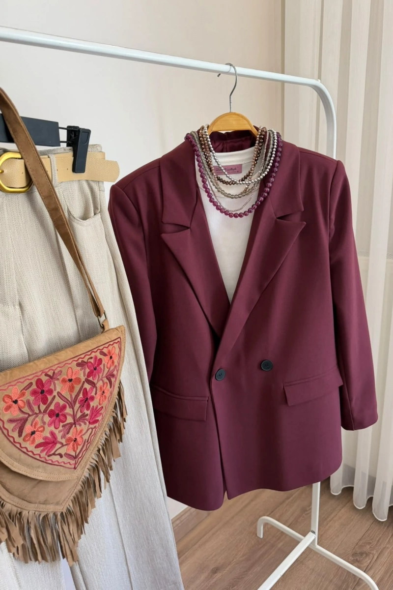 Kadın Bordo Asil Blazer