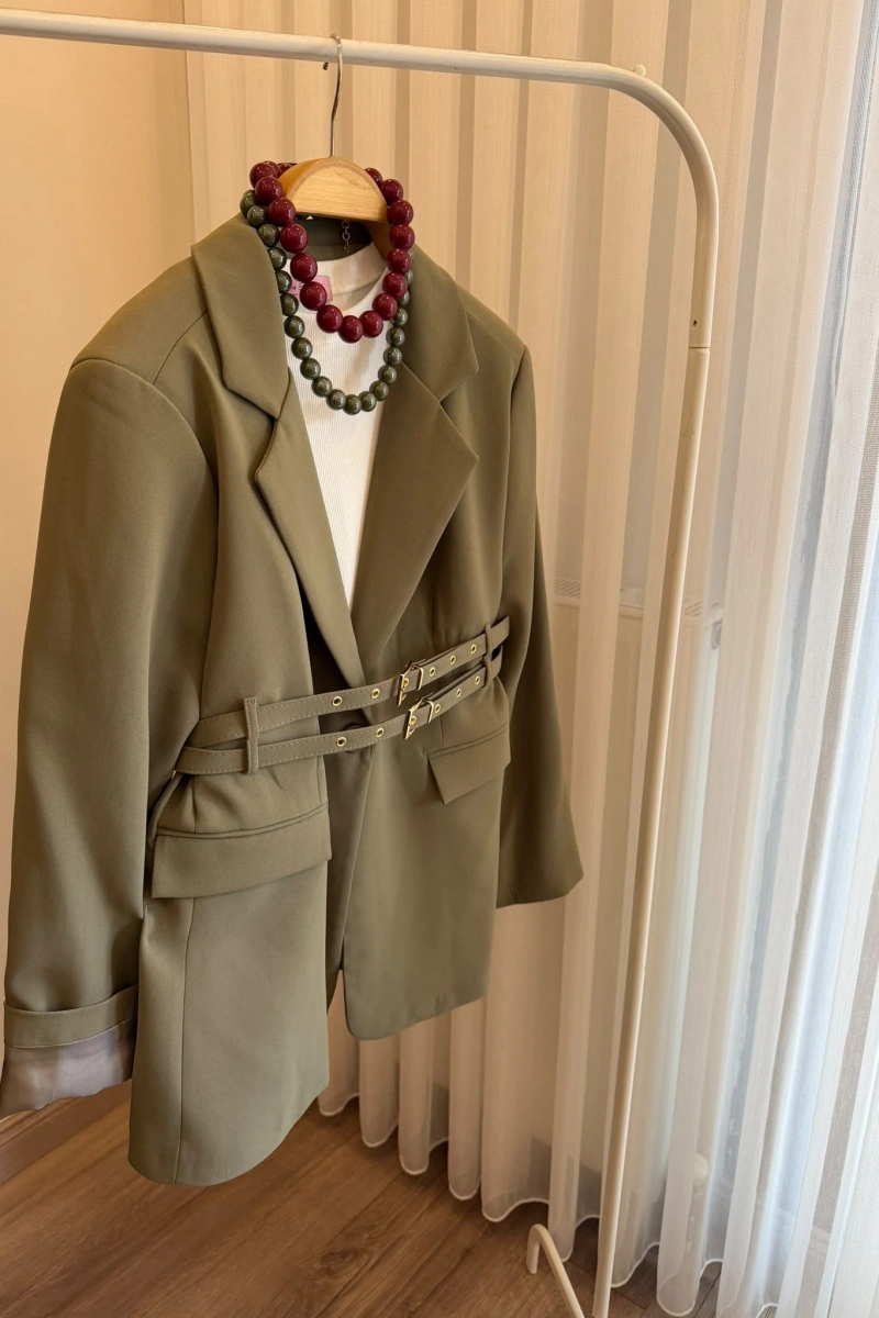 Kadın Çift Kemerli Valentina Haki Blazer
