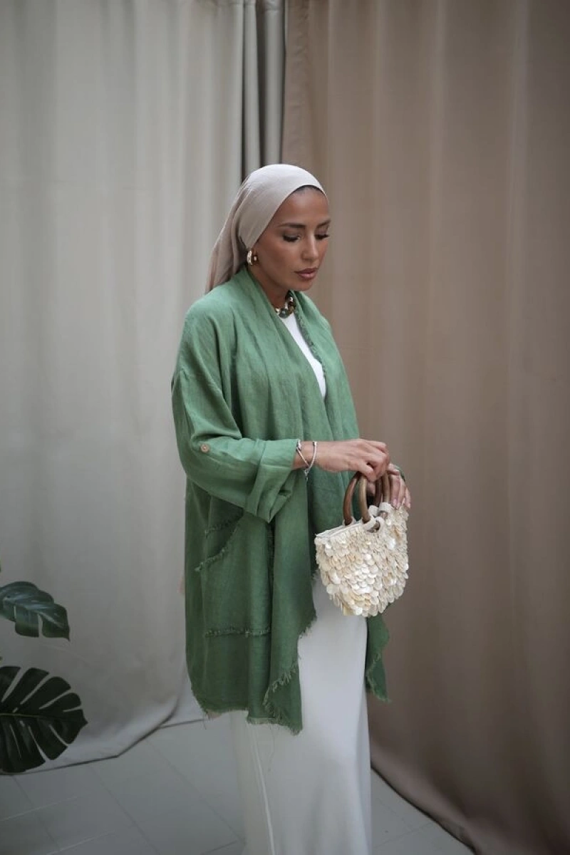 Kadın Keten Püsküllü Kısa Tunik-Fesleğen