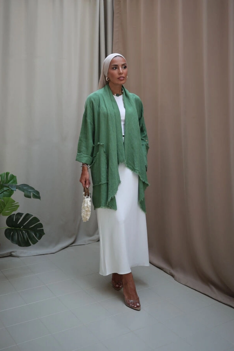 Kadın Keten Püsküllü Kısa Tunik-Fesleğen