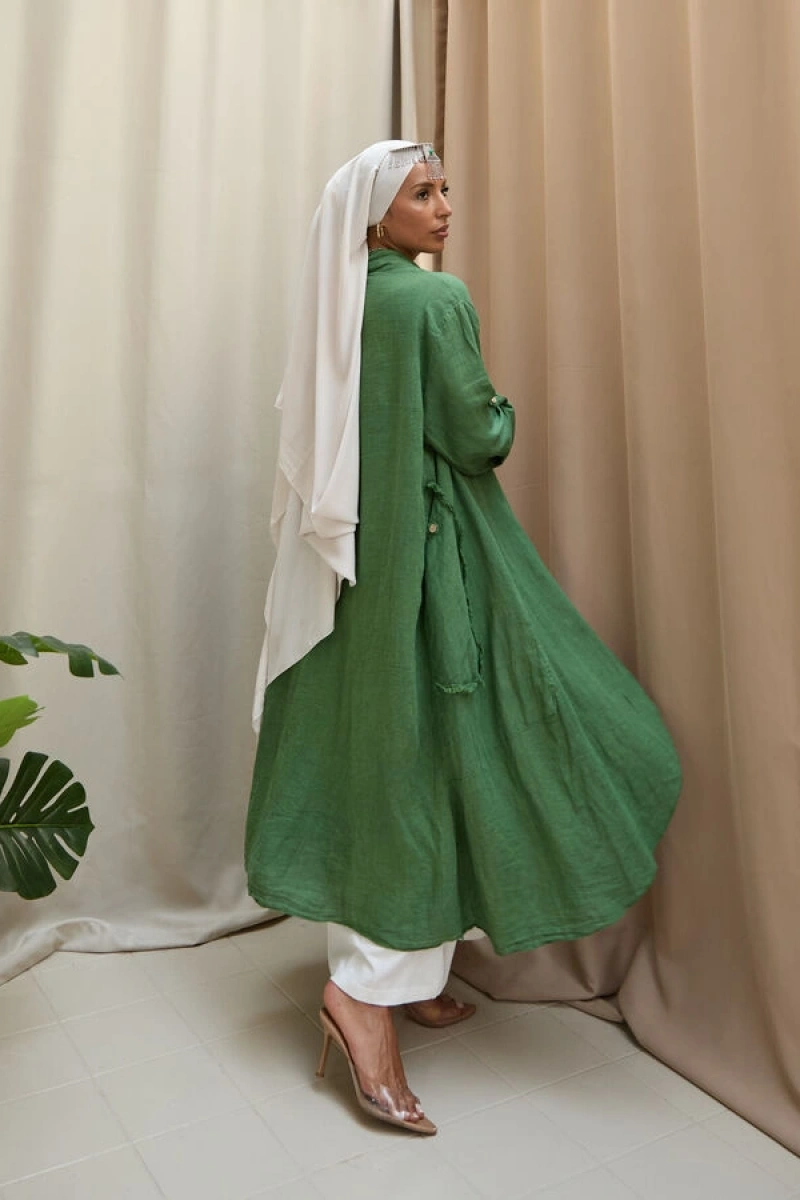 Kadın Keten Püsküllü Uzun Tunik-Fesleğen