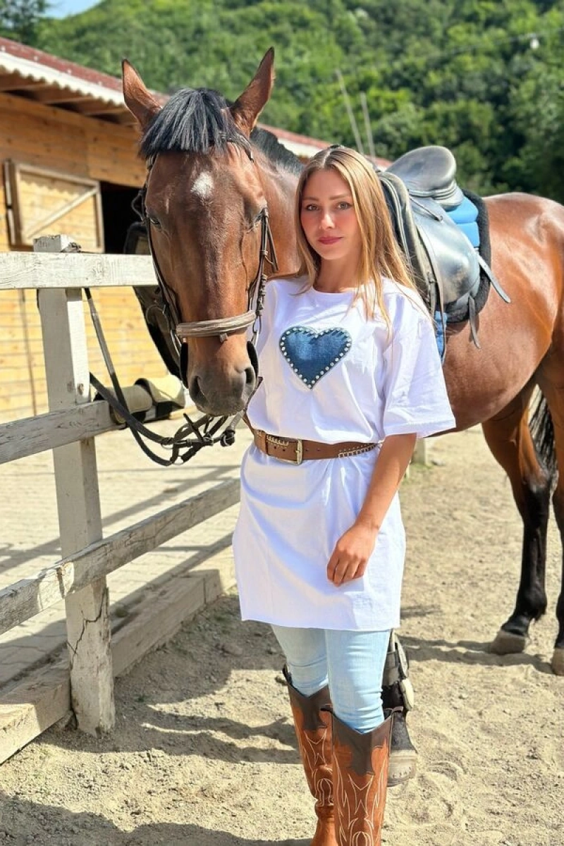 Kadın Kot Kalpli İçlik-Beyaz