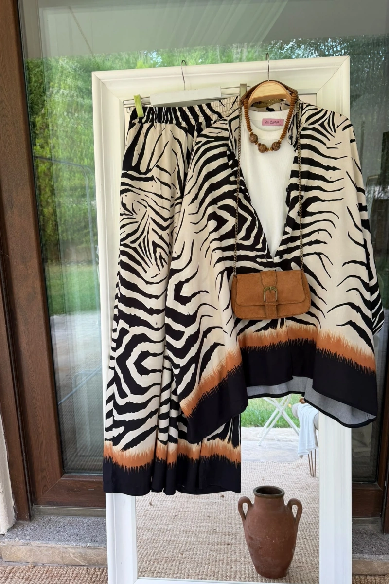 Kadın Pamuklu Zebra Desen İkili Takım