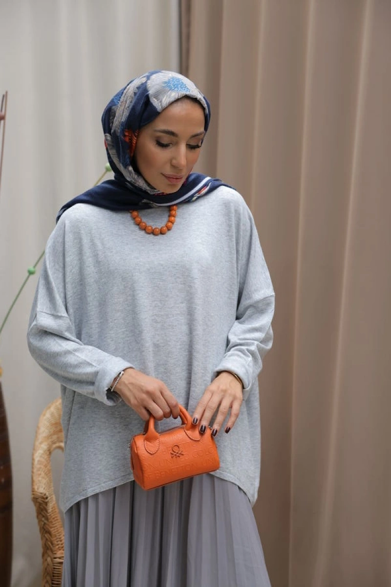 Kadın Pileli Zarafet Takım-Gri