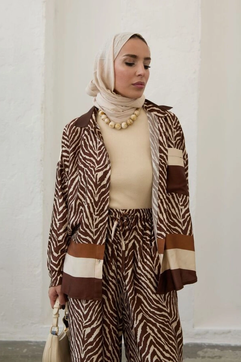 Kadın Saten İkili Çizgili Takım