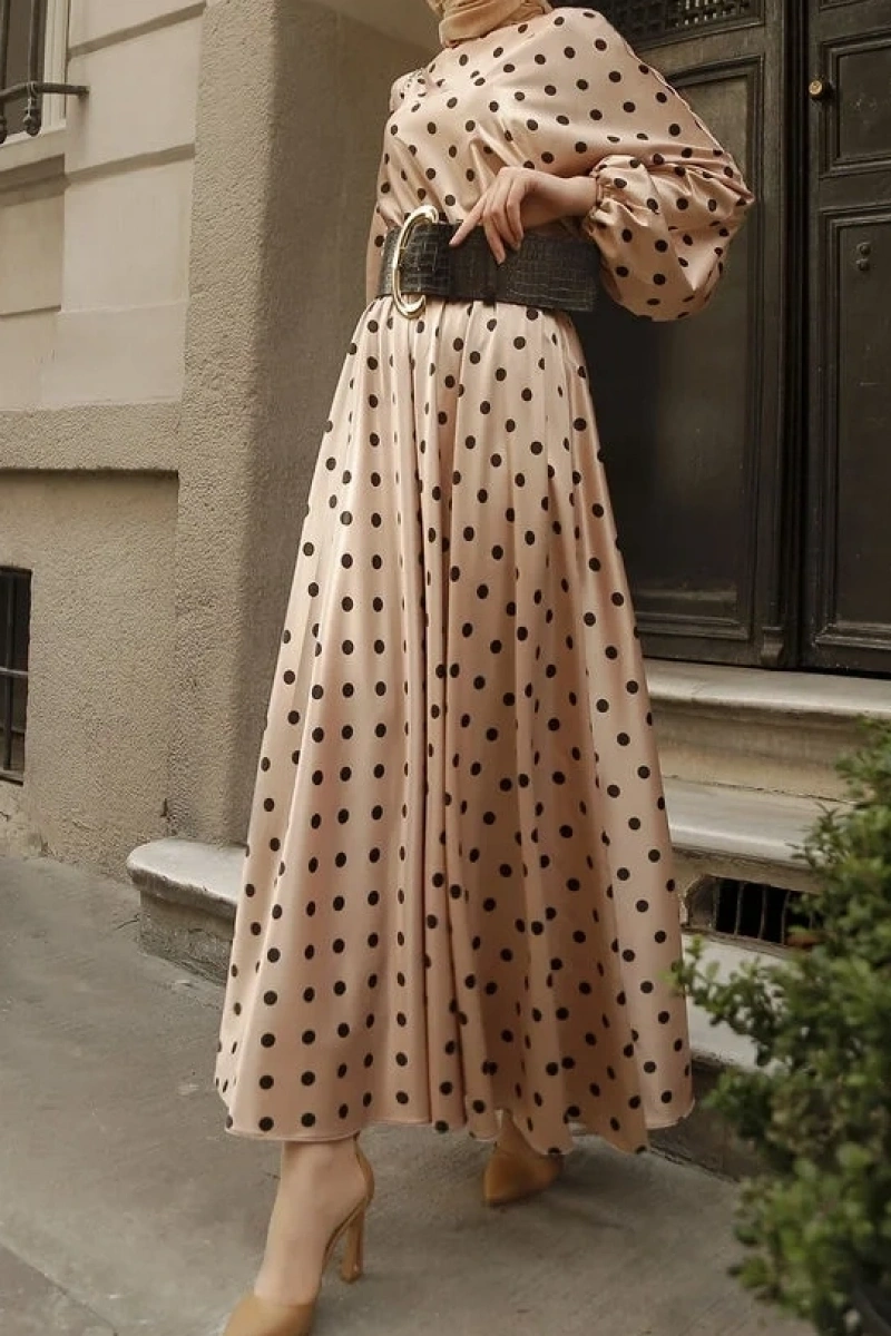 Kapadokya Puantiyeli Elbise - Vizon