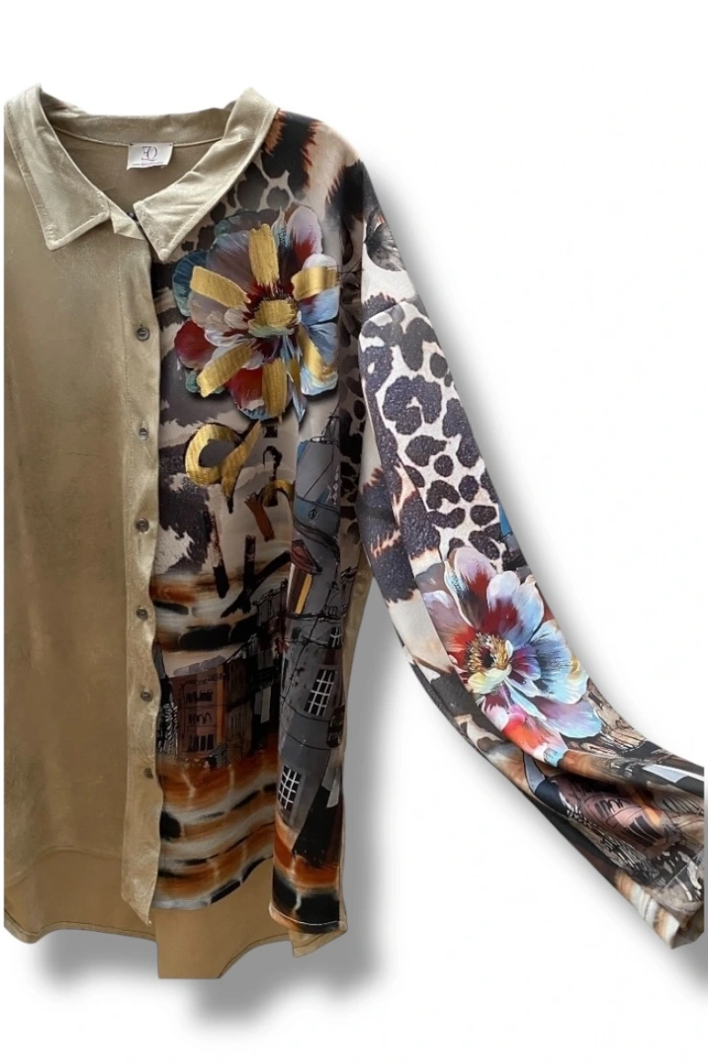 Gold çiçek baskılı gömlek