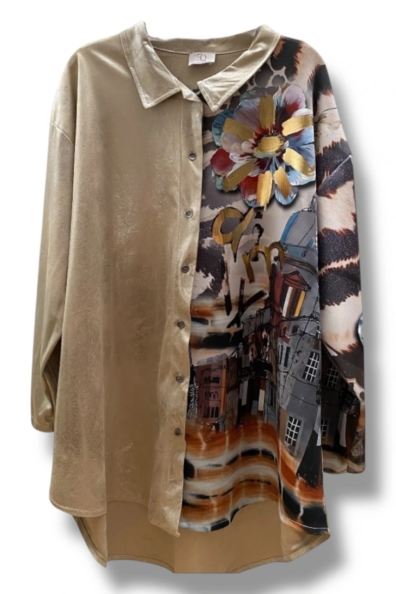 Gold çiçek baskılı gömlek