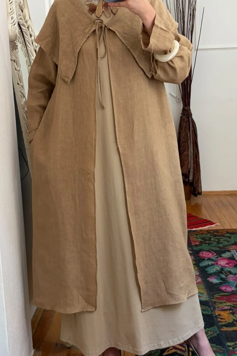 Lale Yaka Keten Kap Bej