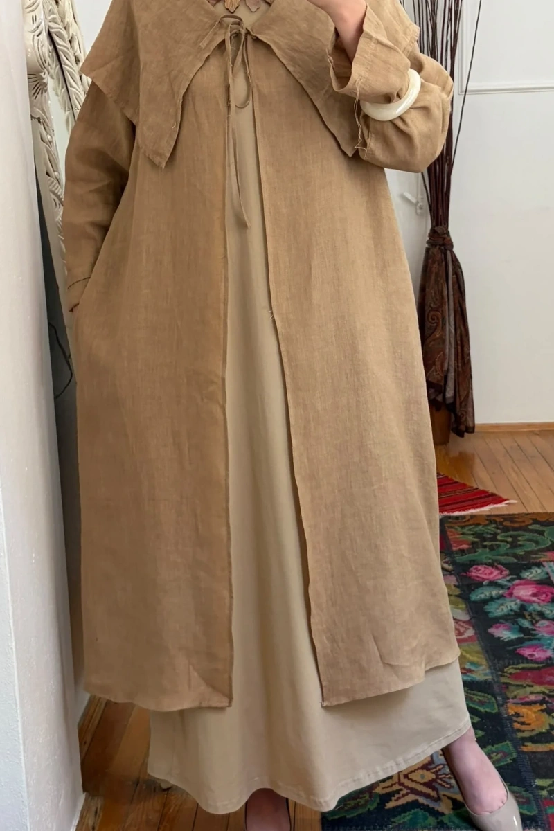 Lale Yaka Keten Kap Bej
