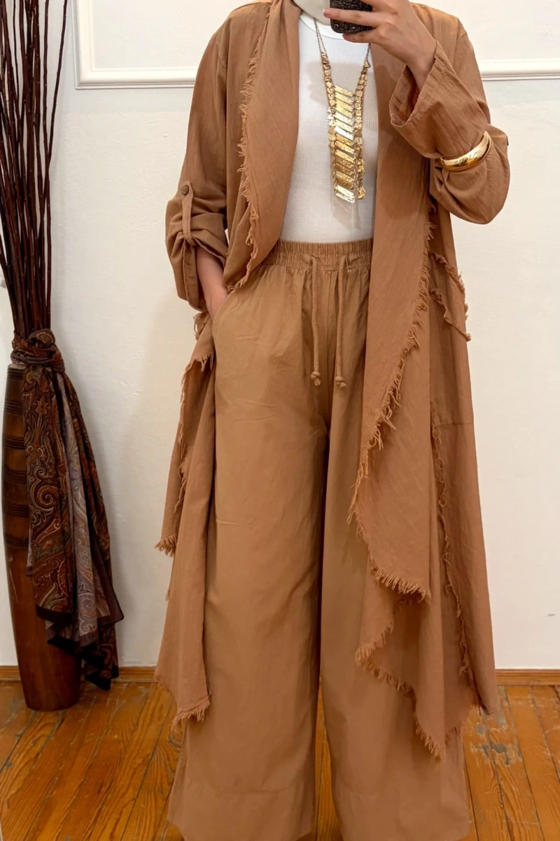 Pamuklu Püsküllü Ceket Camel