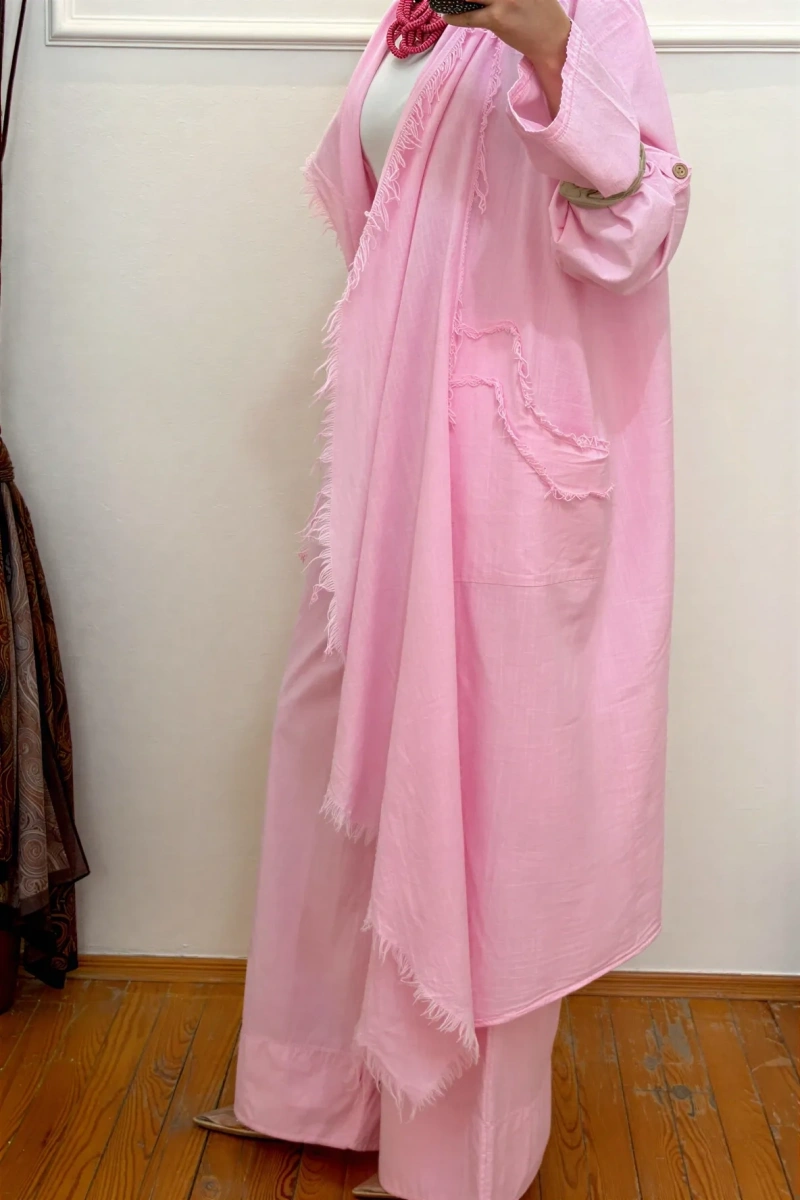Pamuklu Püsküllü Ceket Pembe